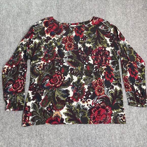 J. Jill Tops - J Jill Top Womens Large Long Sleeve Boat Neck Multi Floral Lightweight Blouse
